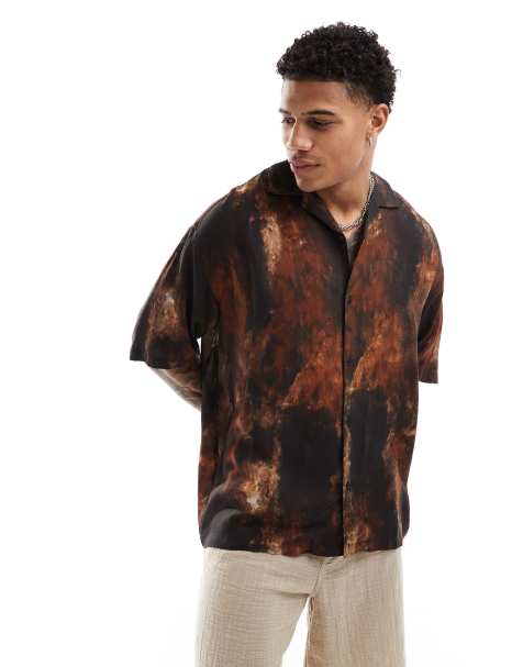 Pull&Bear - Rustic - Overhemd met grafische print in bruin - view 1