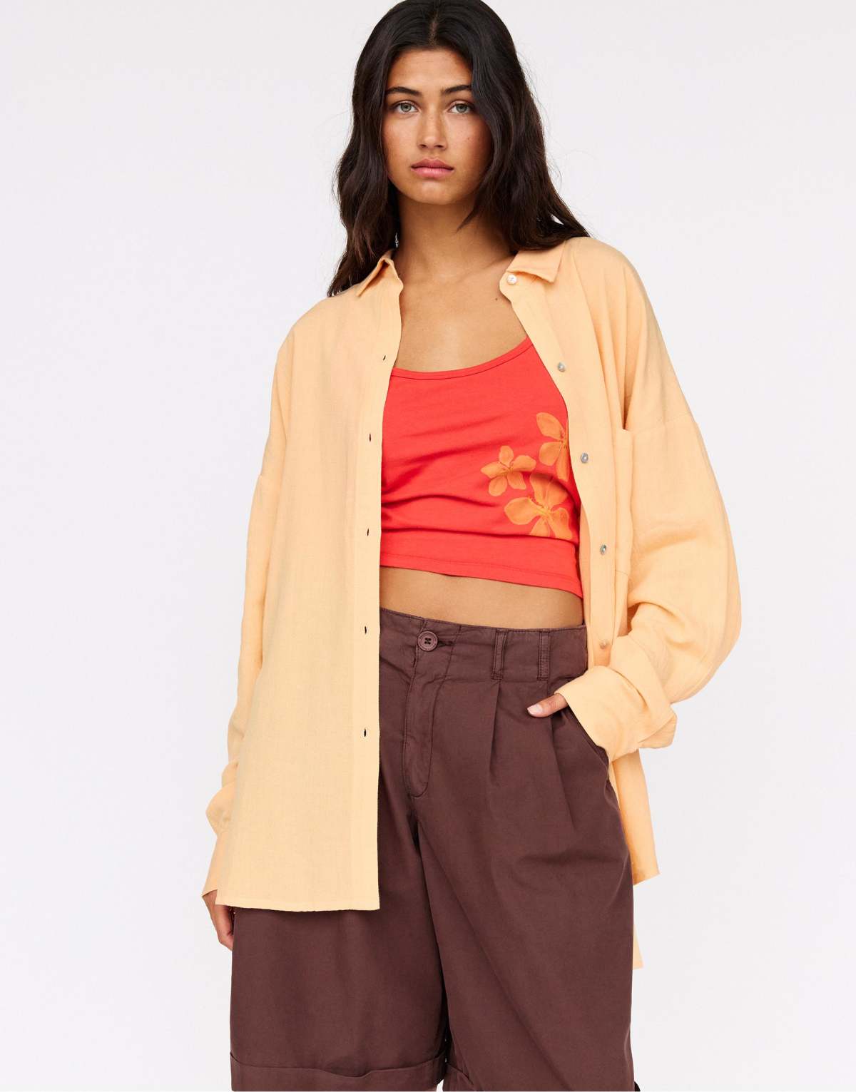 Pull&Bear rustic oversized shirt in orange