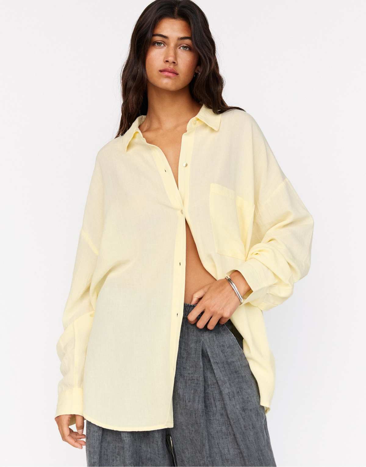 Pull&Bear rustic oversized shirt in yellow
