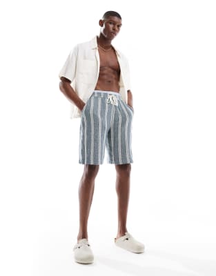 Pull&Bear Pull&Bear rustic pull on shorts in blue stripe