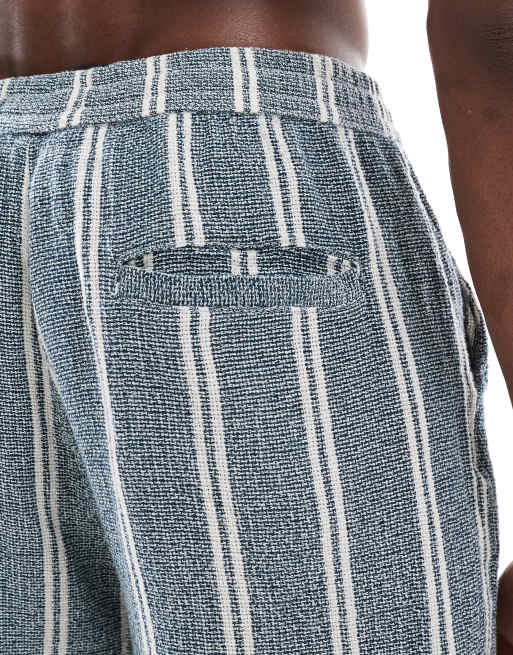 Pull&Bear rustic pull on shorts in blue stripes
