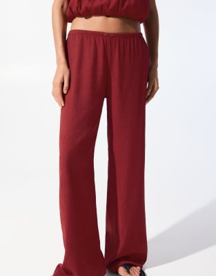 Pull & Bear - Rustic - Pyjamahose in Burgunderrot