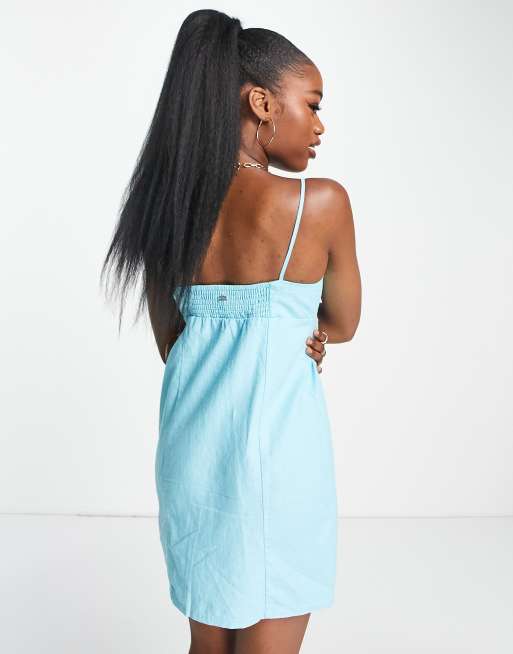 Pull&Bear - Rustic - Robe d'été courte à buste froncé - Bleu layette, 2 de 4