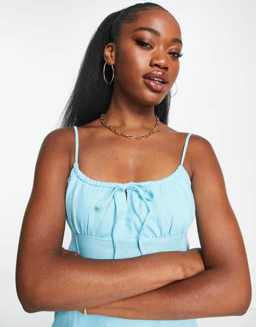 Pull&Bear - Rustic - Robe d'été courte à buste froncé - Bleu layette, 4 de 4