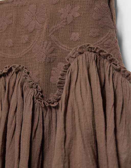 Pull&Bear Rustic ruffled mini skirt in brown, 5 of 7