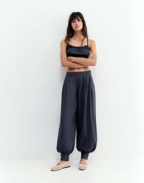 Pull&Bear Rustic sarouel trousers in grey blue