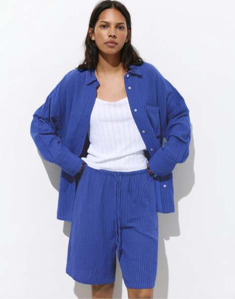 Pull&Bear Rustic striped bermuda shorts in indigo - view 1