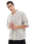 [Pull & Bear] Pull & Bear rustic striped shirt in ecru-Blue S Ecru