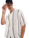 [Pull & Bear] Pull & Bear rustic textured striped shirt in ecru-White XS WHITE