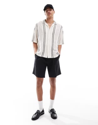 Pull & Bear Rustic Textured Striped Shirt In White