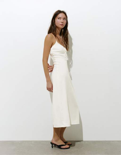 Pull&Bear Rustic tie-strap dress in ice, 4 of 4