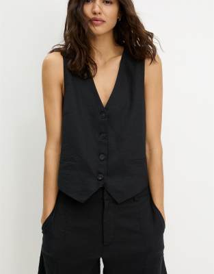 Pull&Bear rustic waistcoat in black - view 1