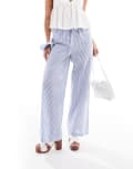 [Pull & Bear] Pull & Bear rustic wide leg pants in ecru & navy stripe L NAVY