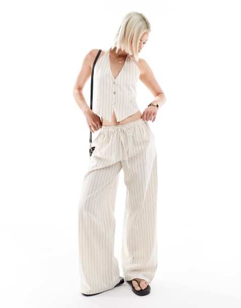 Pull&Bear rustic wide leg pants set in ecru - view 1
