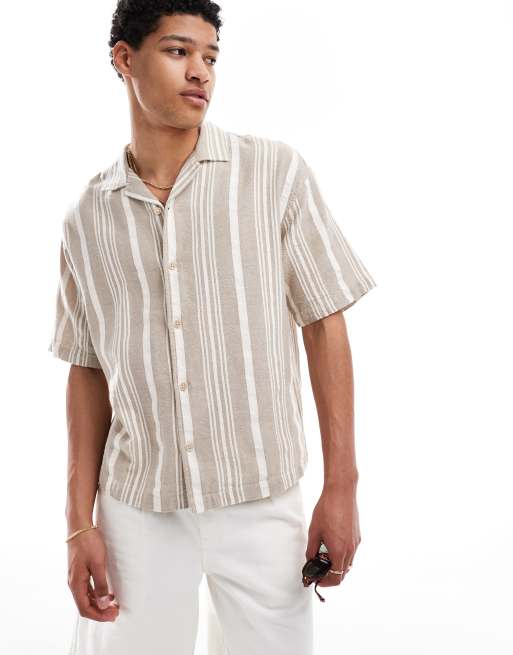 Pull&Bear - Rustiek gestreept overhemd in stone