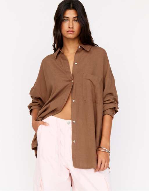 Pull&Bear - Rustiek oversized overhemd in terracotta