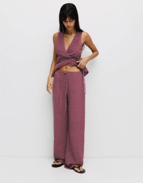 Pull&Bear - Rustieke broek met kreukeffect in wijnrood - view 1