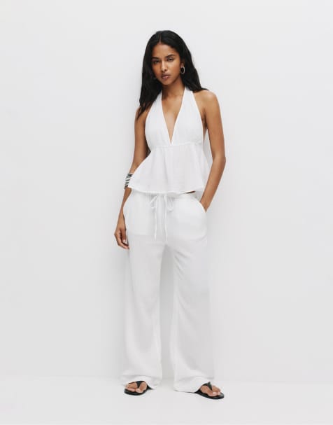 Pull&Bear - Rustieke sweatpants in wit - view 1