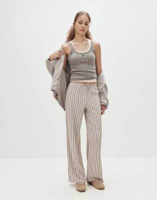 Pull & Bear - Rustikale Hose in Beige mit Streifenmuster-Neutral