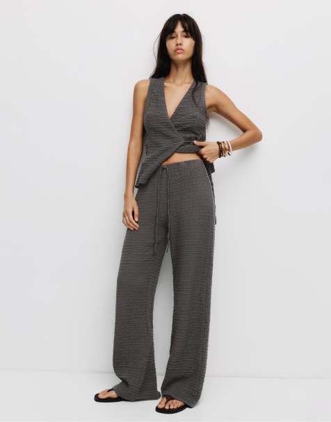Pull&Bear – Rustikale Hose in meliertem Grau mit Knitteroptik - view 1