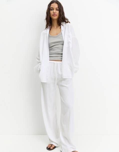Pull&Bear – Rustikale Jogginghose in Weiß - view 1