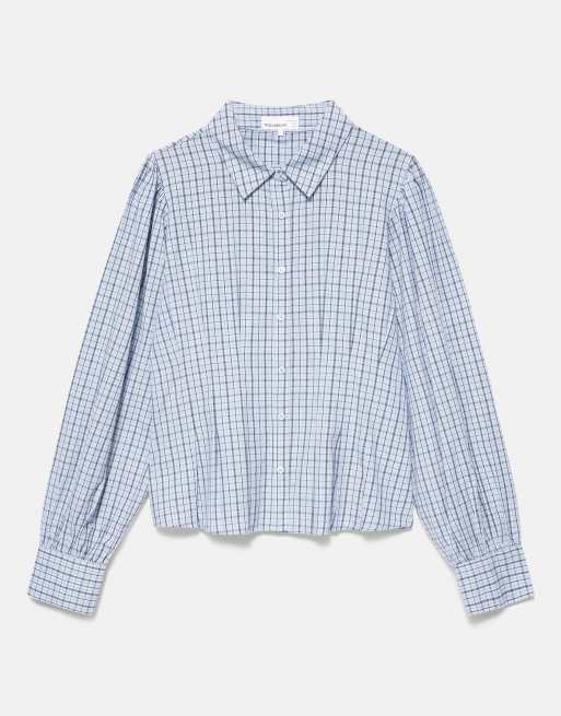Pull&Bear rutig figursydd skjorta i grått/blått, 5 av 7