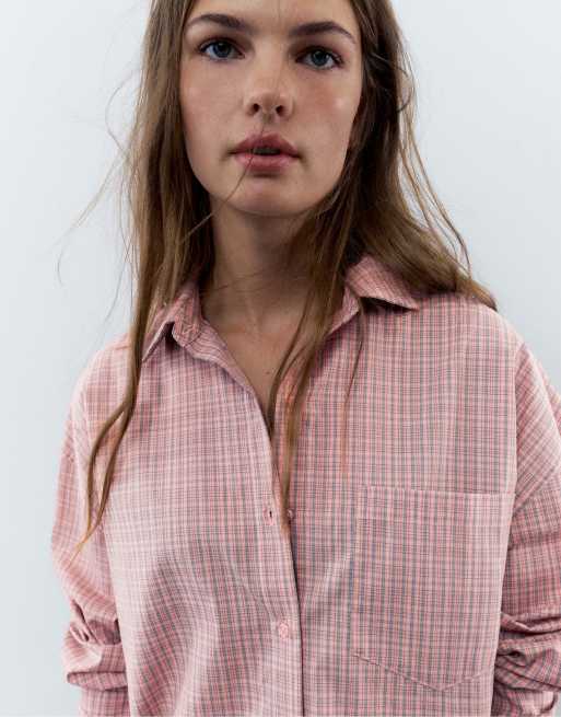 Pull&Bear rutig skjorta med ficka i rosa, 2 av 7
