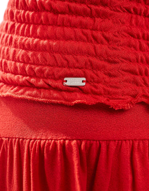 Pull&Bear - Rynket bandeau-top i rød - Del af sæt, 3 af 4