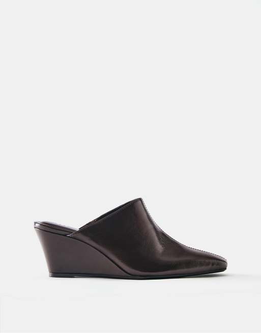Pull&Bear sabot con tacco a zeppa marroni, 2 di 5