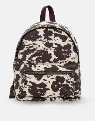 Pull & Bear - Sac à dos en toile à imprimé vache - Marron-Brown
