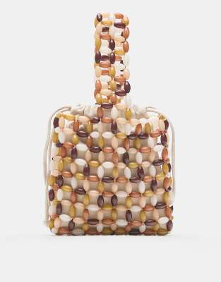 Pull & Bear - Sac à main orné de perles avec poignée supérieure - Multicolore