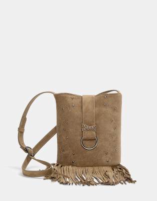 Pull & Bear - Sac bandoulière à franges - Marron