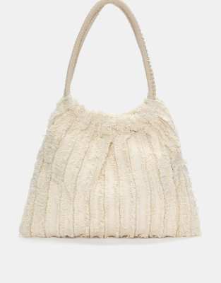 Pull & Bear - Sac cabas à franges - Écru-Blanc
