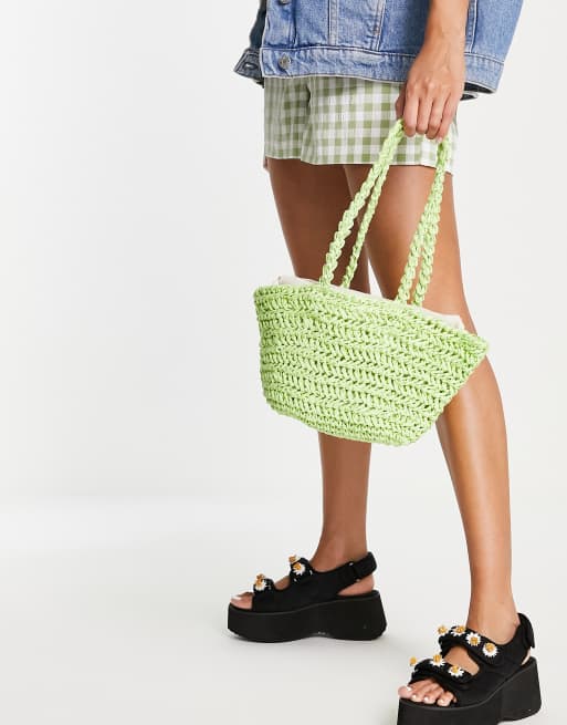 Pull&Bear - Sac en rotin tressé - Vert