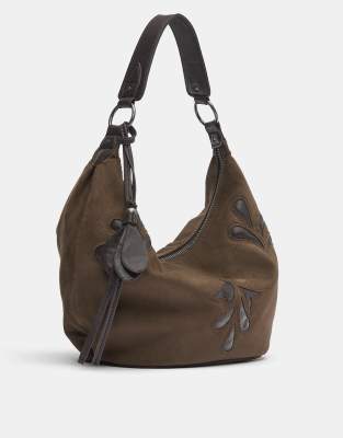 Pull & Bear - Sac porté épaule à franges ornementées - Marron-Brown M