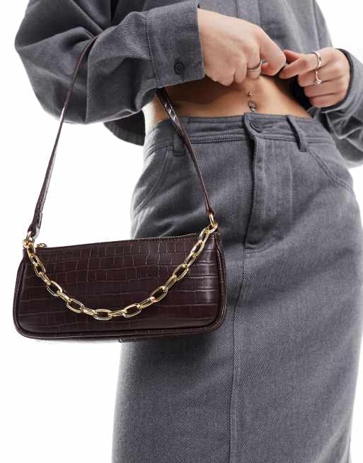 Pull&Bear - Sac porté épaule avec chaîne - Marron croco