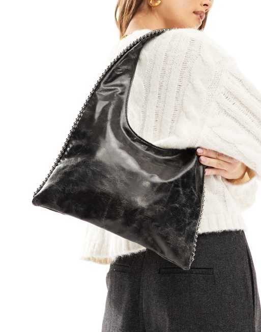 Pull&Bear - Sac porté épaule avec coutures cloutées - Gris délavé