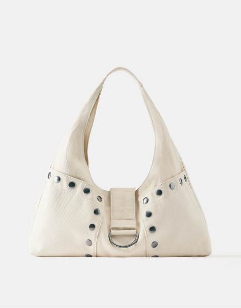 Pull&Bear - Sac porté épaule clouté - Écru - view 1