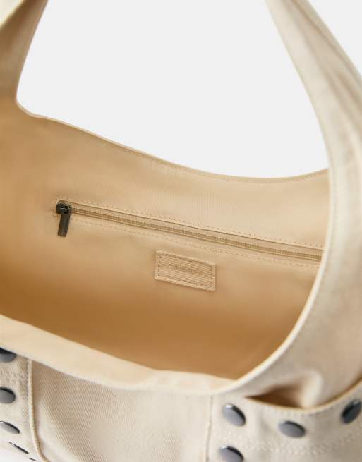 Pull&Bear - Sac porté épaule clouté - Écru, 3 de 4
