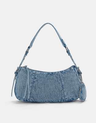 Pull & Bear - Sac porté épaule en denim à détail décoratif - Bleu