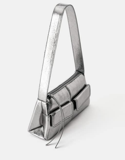 Pull&Bear sac porté épaule multipoches métallisé argenté, 2 de 4