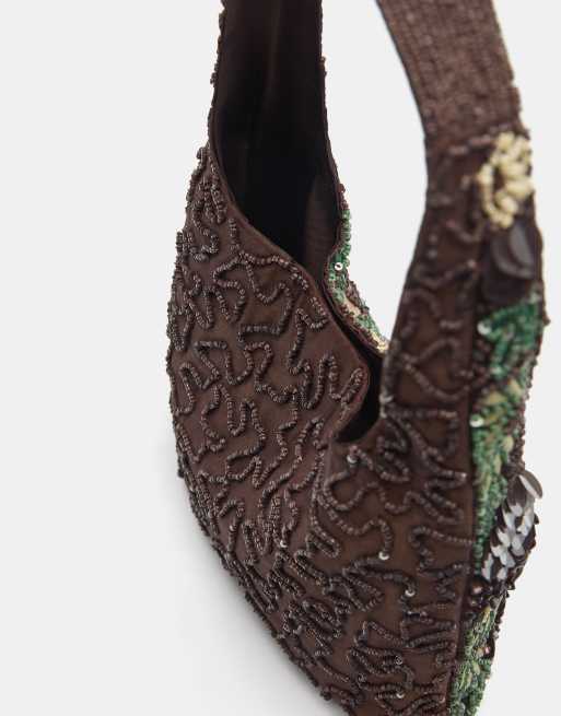 Pull&Bear - Sac porté épaule orné de perles - Marron, 4 de 4