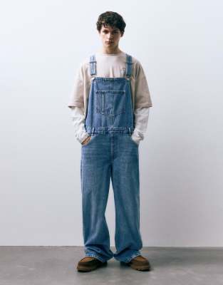 Pull & Bear - Salopette en jean - Bleu moyen