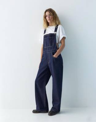 Pull & Bear - Salopette longue en denim - Bleu marine