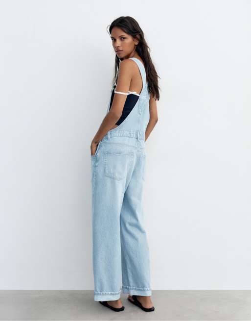 Pull&Bear - Salopette longue en jean - Bleu pâle, 4 de 7
