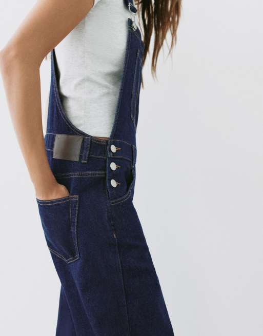 Pull&Bear salopette lunga in denim blu inchiostro, 4 di 7