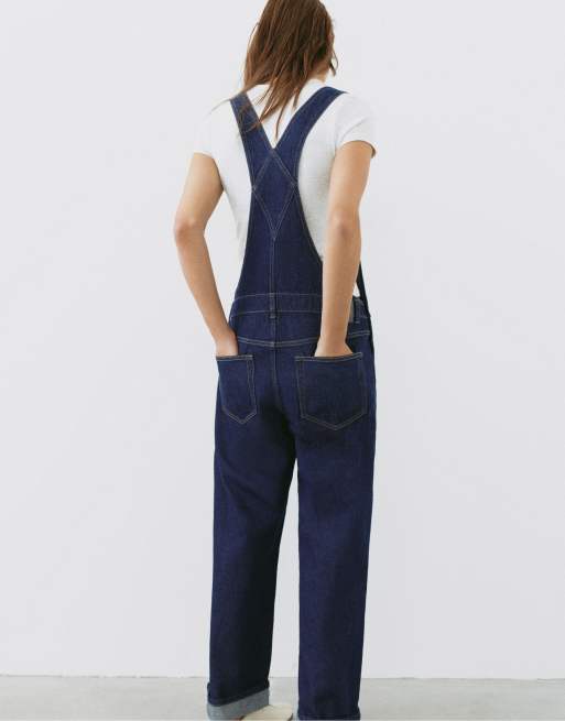 Pull&Bear salopette lunga in denim blu inchiostro, 5 di 7