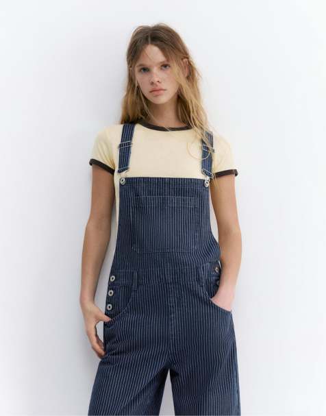 Salopette Donna In Denim Largo Nero – Casual, Con Tasche E Cinghie Regolabili, Taglia L