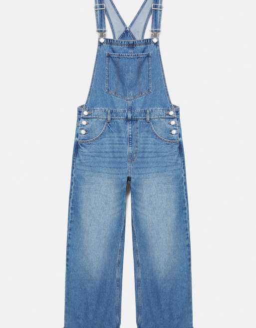 Pull&Bear salopette lunga in denim blu, 4 di 6