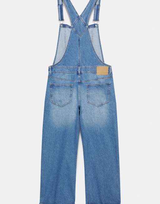 Pull&Bear salopette lunga in denim blu, 6 di 6